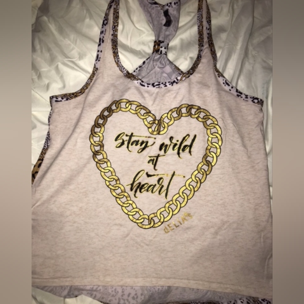 Stay Wild at Heart Women's Tank Top - Gold and Cream Delia's